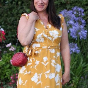 ANNICK MUSTARD YELLOW FLORAL DRESS SIZE LARGE